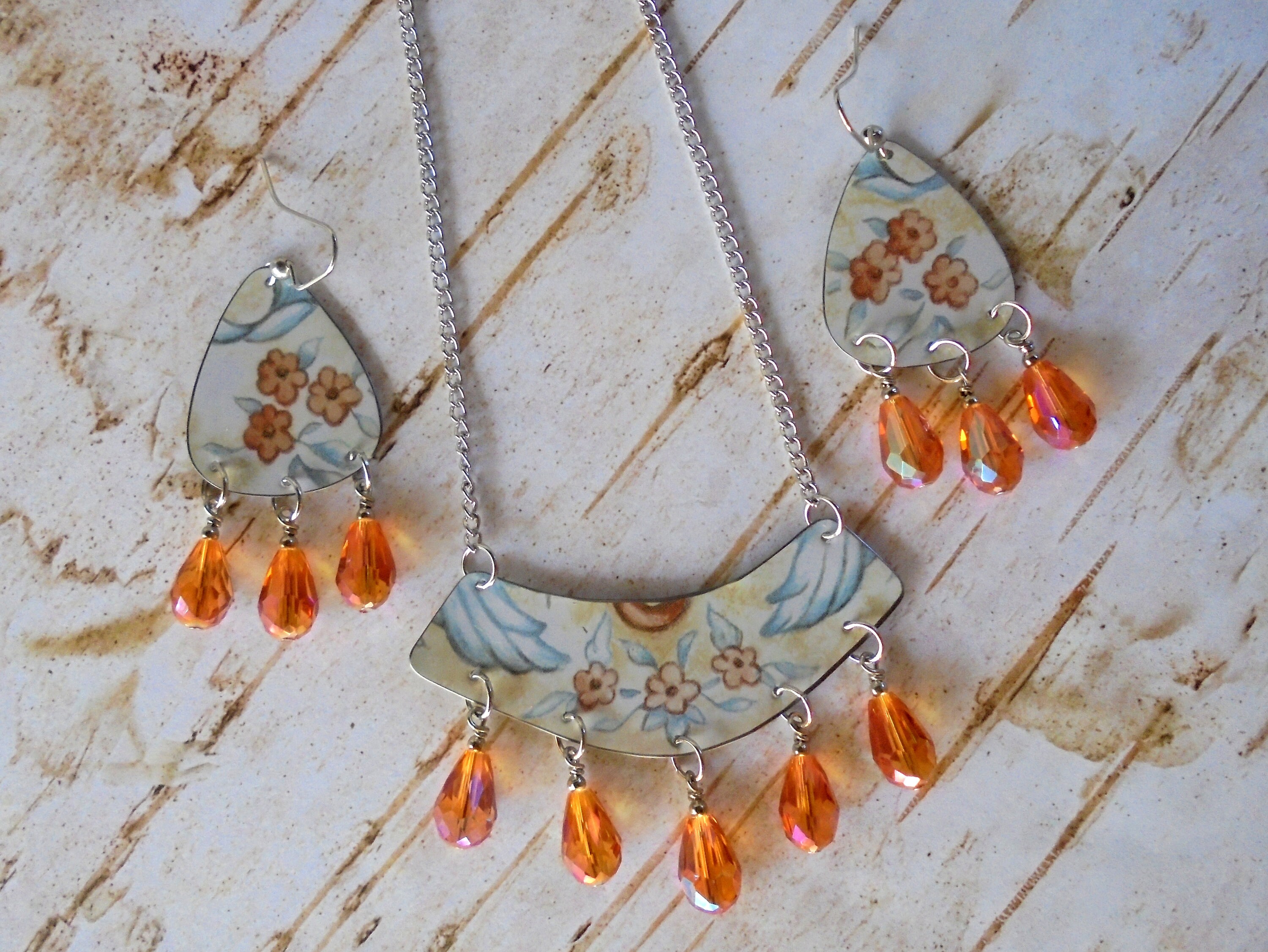 アクセサリー orange Orange Flower Tin Necklace and Earrings (4704) - Etsy