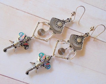 Boho Ethnic Silver Elephant Earrings (4567)