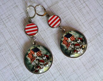 Patriotic Mickey Mouse Independence Day Boho Earrings (10350)