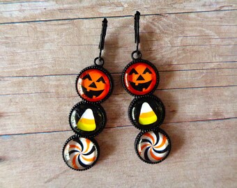 Trick or Treat Candy and Jack-o-Lantern Halloween Earrings (11164)