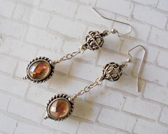 Peachy Pink and Silver Earrings (4378)