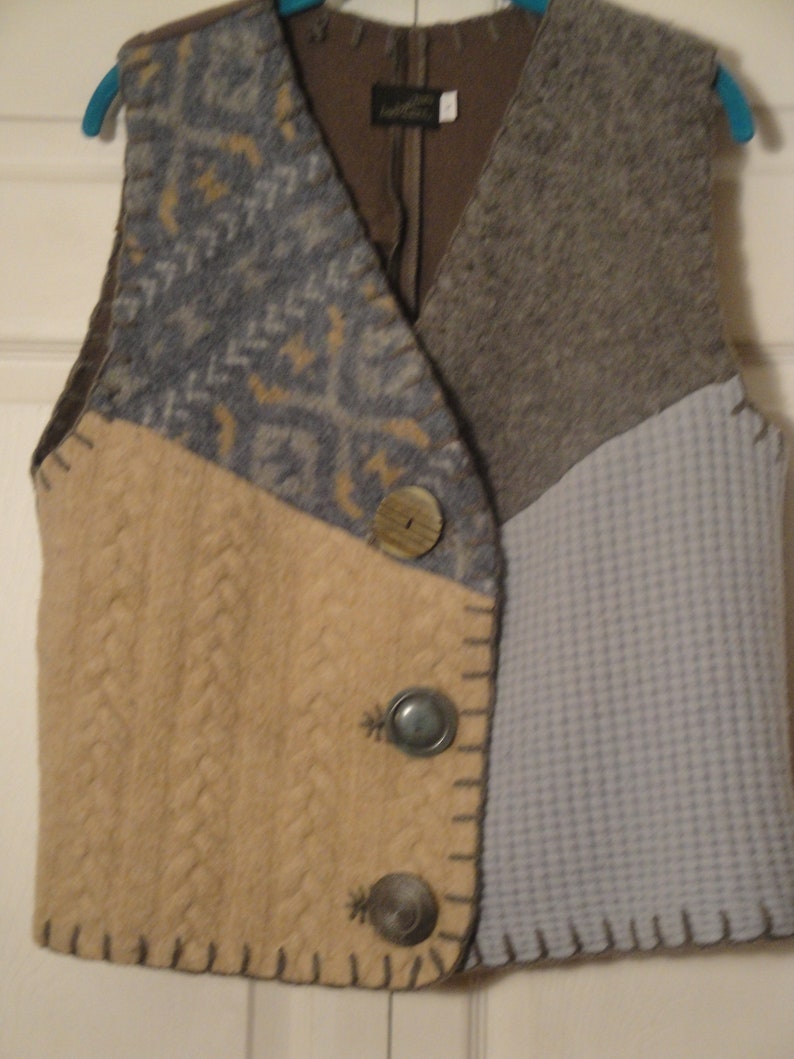 Made in U.S.A. BAABAAZUZU original patchwork wool vest size L recycled handmade