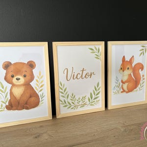 3er-Set Deko-Poster fürs Kinderzimmer zum Personalisieren - Süßer Waldstil - Eichhörnchen - Bär - Kaninchen - Igel - Fuchs