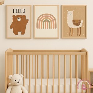 Conjunto de 3 carteles decorativos para habitación infantil: arcoíris, animales, alfabeto y formas | Decoración bohemia para bebés