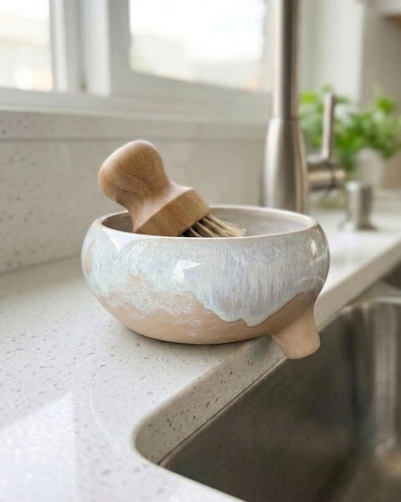 Ceramic Sponge Holder, Kitchen Sink Caddy, Handmade Soap Dish, Dish Brush Holder, Pottery Sink Organizer, Choose Your Color