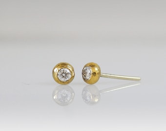 solid 24K gold - diamond stud earrings - diamond Earrings - stud earrings - 24k gold earrings - diamond gold stud - hand made studs