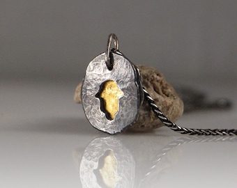 Hamsa Necklace | Hammered Silver & Gold | Fatima's Hand Pendant | Evil Eye | Oxidized Silver | 24K Gold Keumboo  | Unisex Necklace