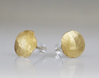 Small gold Stud Earrings - 24k Gold Studs - Gold Post Earrings - Solid Gold Earrings - Minimalist Circle Earrings - Rustic Earrings