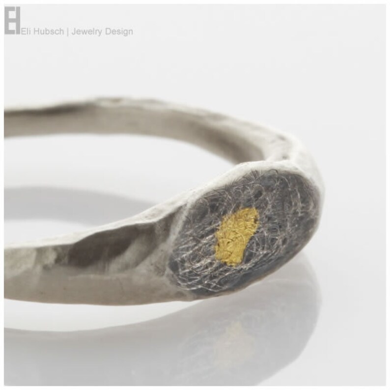 Pure silver & gold SIGNET RING hand forged and shaped image 1