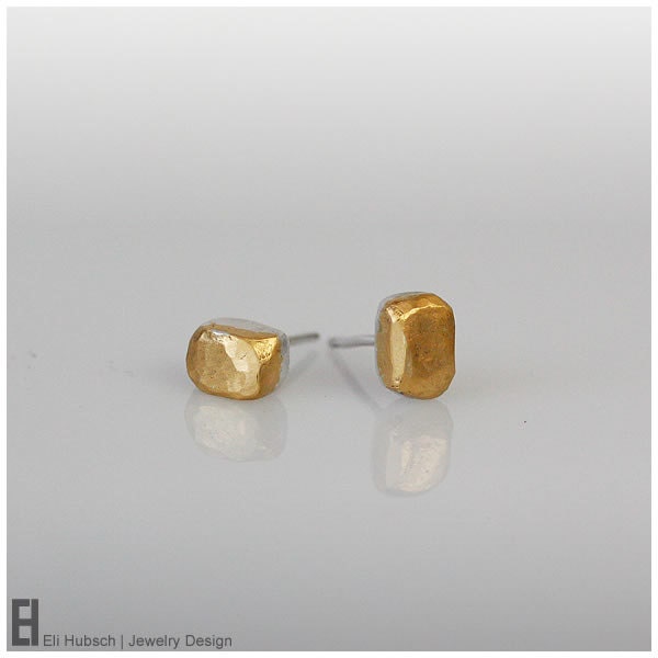 Stud earrings - GOLD CUBE STUDS -Solid gold earrings - Boucles d'oreilles argent - Argent - Hypoallergenic studs - Fine silver - Gift