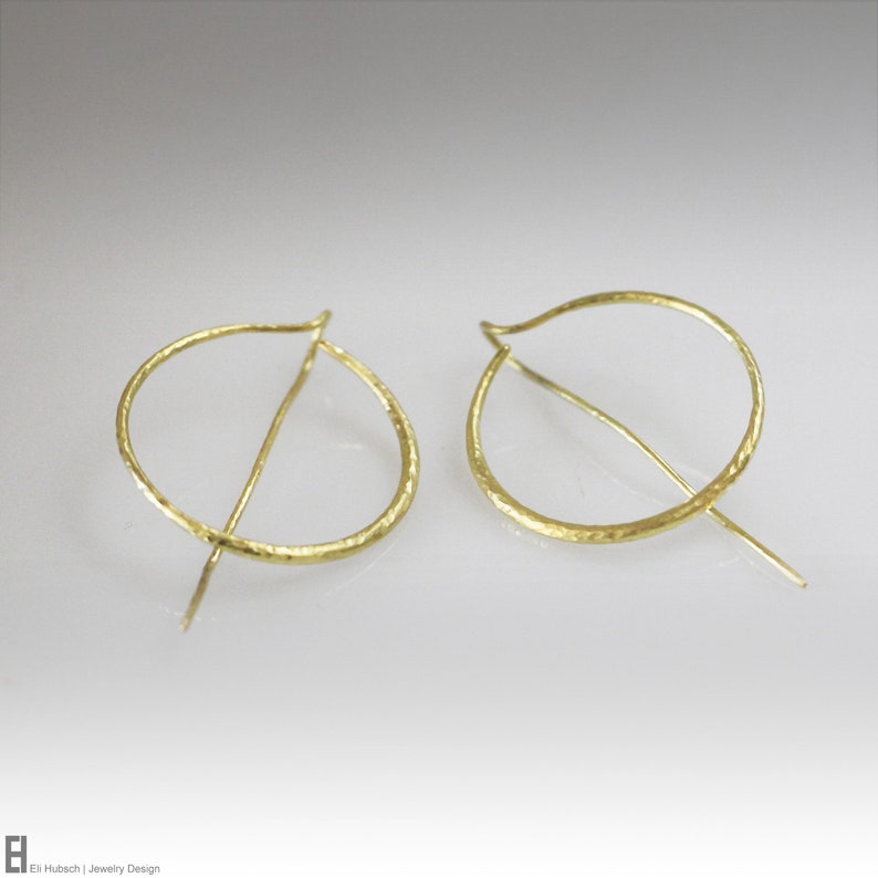 18K Solid Gold Hammered Hoop Earrings Open Hoops Earrings Etsy