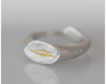 Pure silver & gold SIGNET RING hand forged and shaped