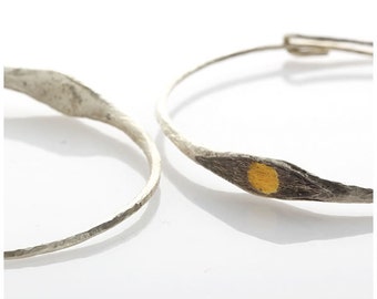 Pure silver and gold HOOP EARRINGS hand forged and shaped