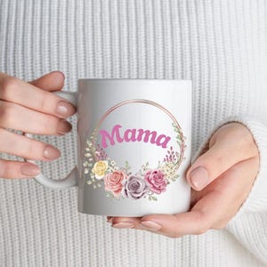 Personalized mom mug with flower motif, gift for Mother's Day, birthday or just because, custom text possible, printed on both sides image 1