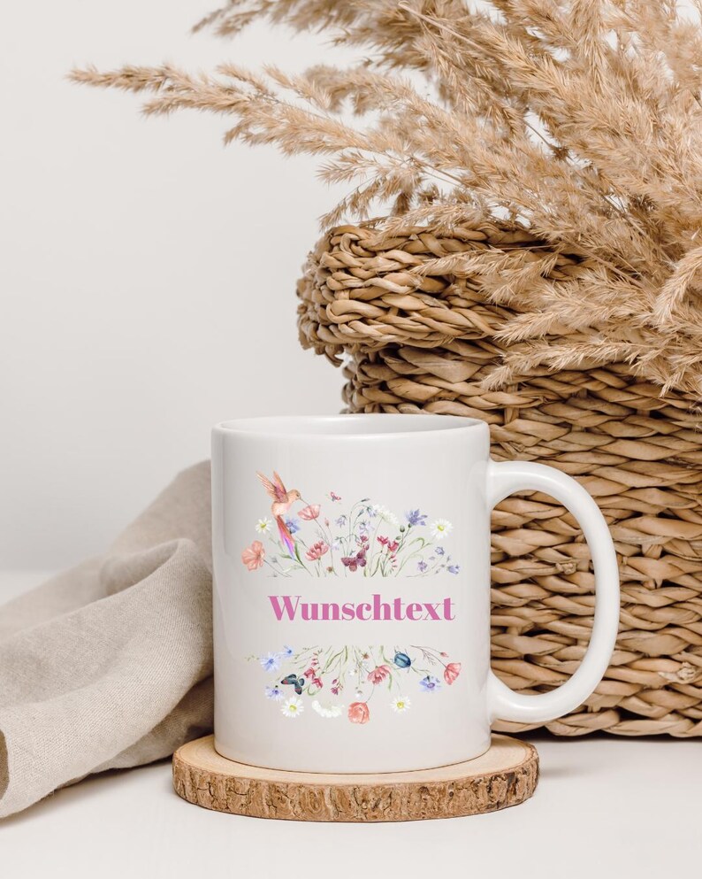 Personalized mom mug with flower motif, gift for Mother's Day, birthday or just because, custom text possible, printed on both sides image 5