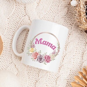 Personalized mom mug with flower motif, gift for Mother's Day, birthday or just because, custom text possible, printed on both sides image 3