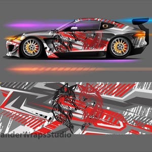 Tribal Wolves Race Car Wrap Design: Editable Colors (EPS, PDF File Only)