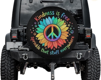 Housse pour roue de secours Kindness is Free - Protecteur imperméable résistant aux UV avec trou pour appareil photo