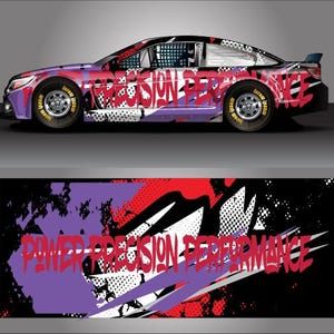 Power. Precision. Performance. Race Car Livery Vehicle Wrap Design Background | Large Format Print File Only | Editable Colors (.EPS, .PDF)