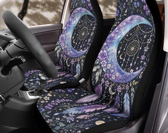 Moonlit Floral Dreamcatcher Car Seat Covers (2Pcs): Floral Polar Fleece Protector Set