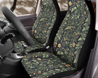 Dark Floral Seamless Pattern Car Seat Covers (2Pcs): Polar Fleece Protector Set