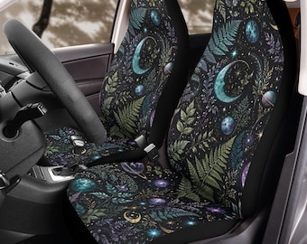Celestial Forest Moon Garden Car Seat Covers (2Pcs): Floral Polar Fleece Protector Set