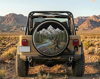 Bigfoot Wilderness Faux Embroidery Spare Tire Cover – Waterproof Protector with Camera Hole