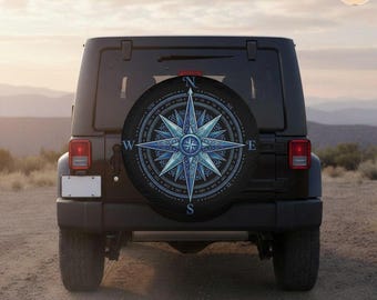 Vintage Blue Compass Rose Navigation Spare Tire Cover With Camera Hole – Waterproof Protector