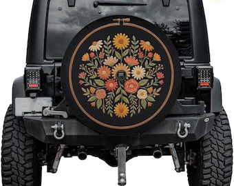 Vintage Flowers Faux Embroidered Spare Tire Cover – Waterproof UV Resistant Protector with Camera Hole