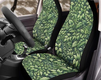 Green Leaves Pattern Car Seat Covers (2pcs): Floral Polar Fleece Protector Set