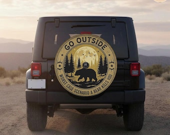 Go Outside Faux Badge Spare Tire Cover With Camera Hole – Waterproof Protector