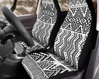 Fundas monocromáticas para asientos de coche con estampado tribal (2 piezas): Juego de protectores de forro polar con estampado floral.