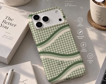 Custom Name Gingham Retro Waves iPhone Case, Phone Cover, Dual Layer Protective Case