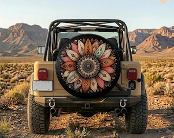 Vintage Desert Bloom Spare Tire Cover – Waterproof Protector with Camera Hole