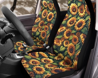 Sunflowers Pattern Car Seat Covers (2Pcs): Floral Polar Fleece Protector Set