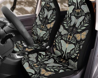 Nocturnal Moth Garden Car Seat Covers (2Pcs): Floral Polar Fleece Protector Set