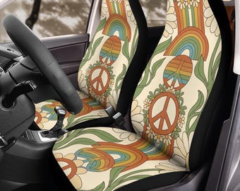 Retro Hippie Peace Car Seat Covers (2Pcs): Floral Polar Fleece Protector Set