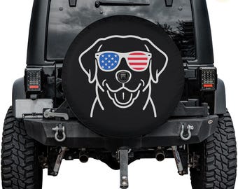 Patriotic Dog Sunglasses Spare Tire Cover – Waterproof UV Resistant Protector with Camera Hole