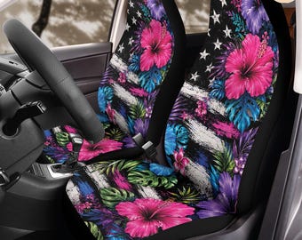 Patriottische tropische hibiscus fusion autostoelhoezen (2 stuks): gebloemde polar fleece protectorset