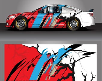 Design de envoltório de pintura de carro de corrida: Horizon Strike Cores editáveis (EPS, formato PDF para download digital)