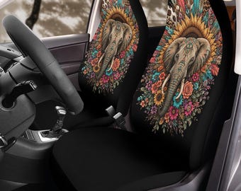 Boho Spirit Elephant Sunflower Car Seat Covers (2Pcs): Floral Polar Fleece Protector Set