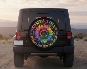Kindness Is Free Rainbow Sunflower Peace Spare Tire Cover – Waterproof Protector with Camera Hole