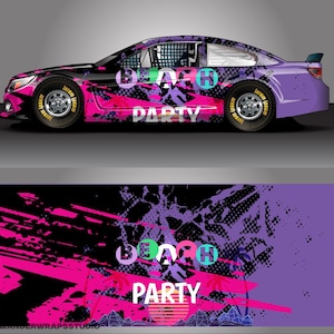 Beach Party Race Car Wrap Design: Editable Colors (EPS, PDF File Only)