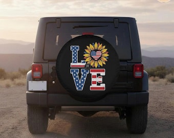 Patriotic LOVE Spare Tire Cover With Camera Hole – Waterproof Protector