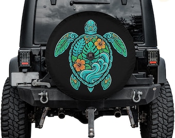 Mandala Green Turtle Spare Tire Cover – Waterproof UV Resistant Protector with Camera Hole