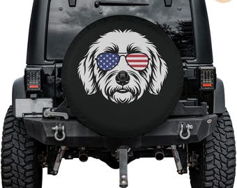 Fluffy Doodle Dog Spare Tire Cover – Waterproof UV Resistant Protector with Camera Hole