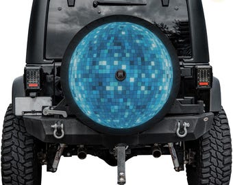 Blue Disco Ball Spare Tire Cover – Waterproof UV Resistant Protector with Camera Hole