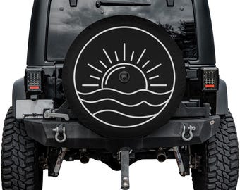 Sunset and Waves Spare Tire Cover – Waterproof UV Resistant Protector with Camera Hole