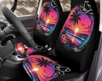 Howdy Sunset Coastal Cowboy Car Seat Covers (2Pcs): Floral Polar Fleece Protector Set