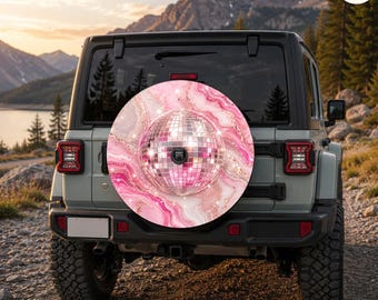 Pink Marble Disco Ball Spare Tire Cover – Waterproof Protector with Camera Hole
